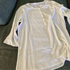 Pure J.Jill Women White Blouse Top Tunic Cotton Petite Large
